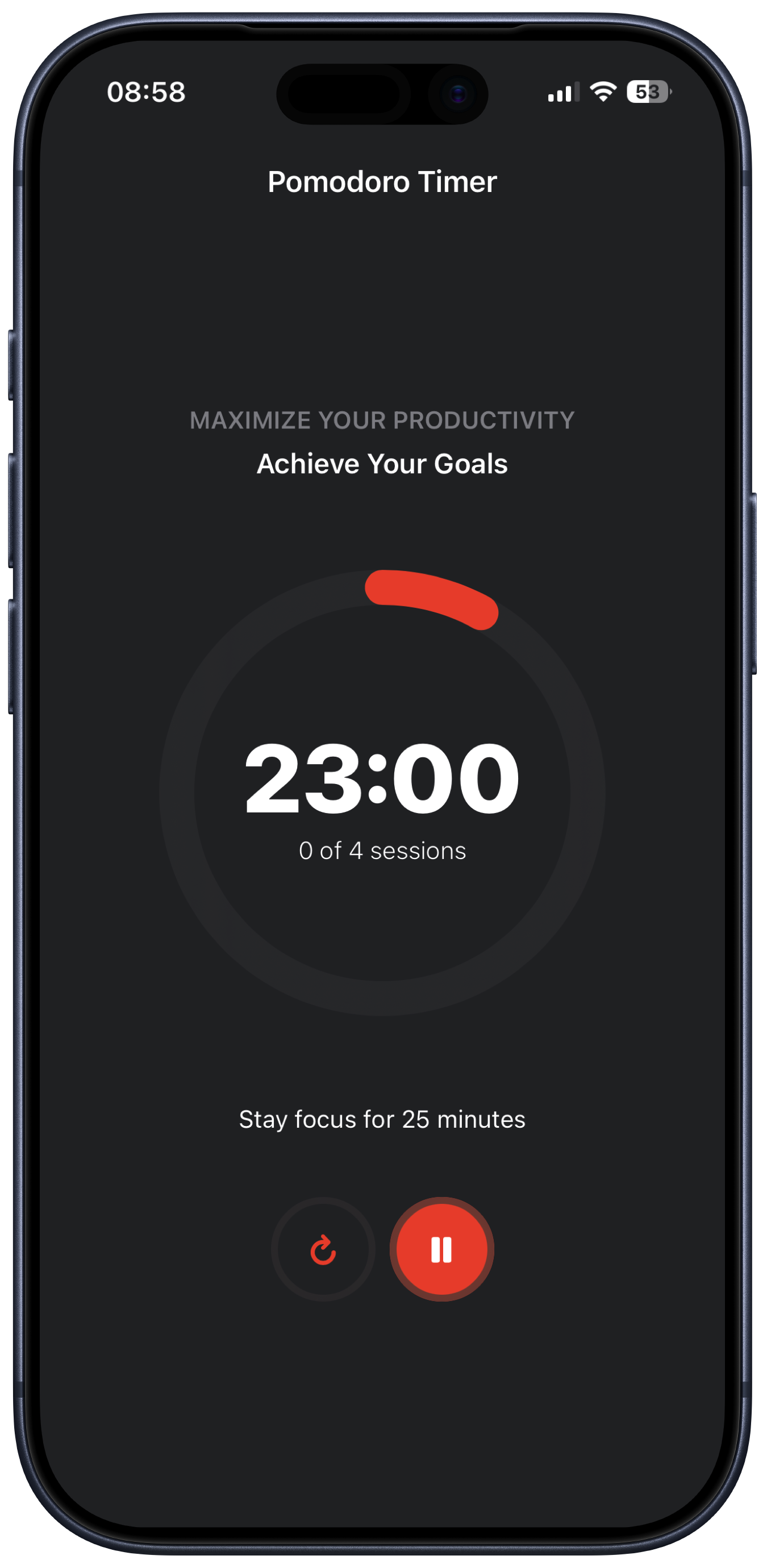 Togglio app mockup showing Pomodoro sessions, tasks, and productivity flow